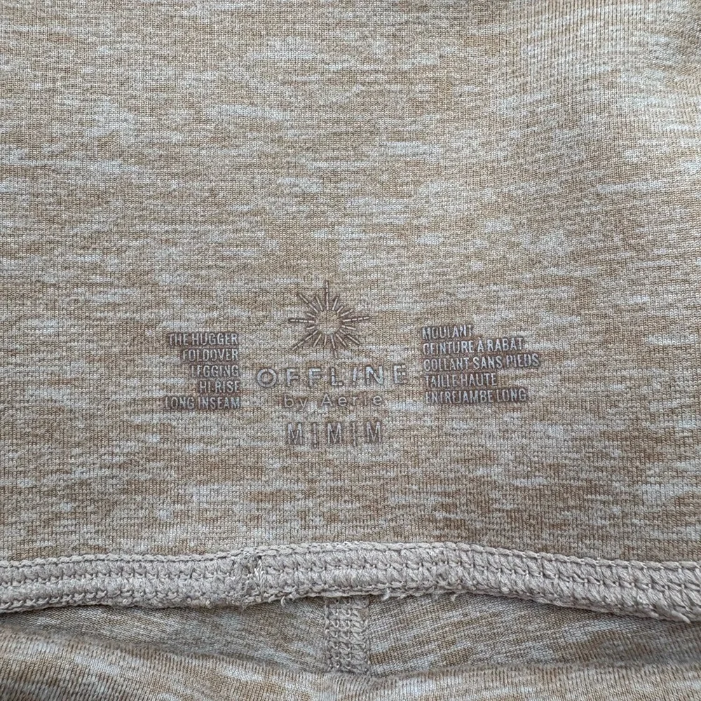 aerie Fold-Over Waist Heathered Cream Leggings - Picture 2 of 4